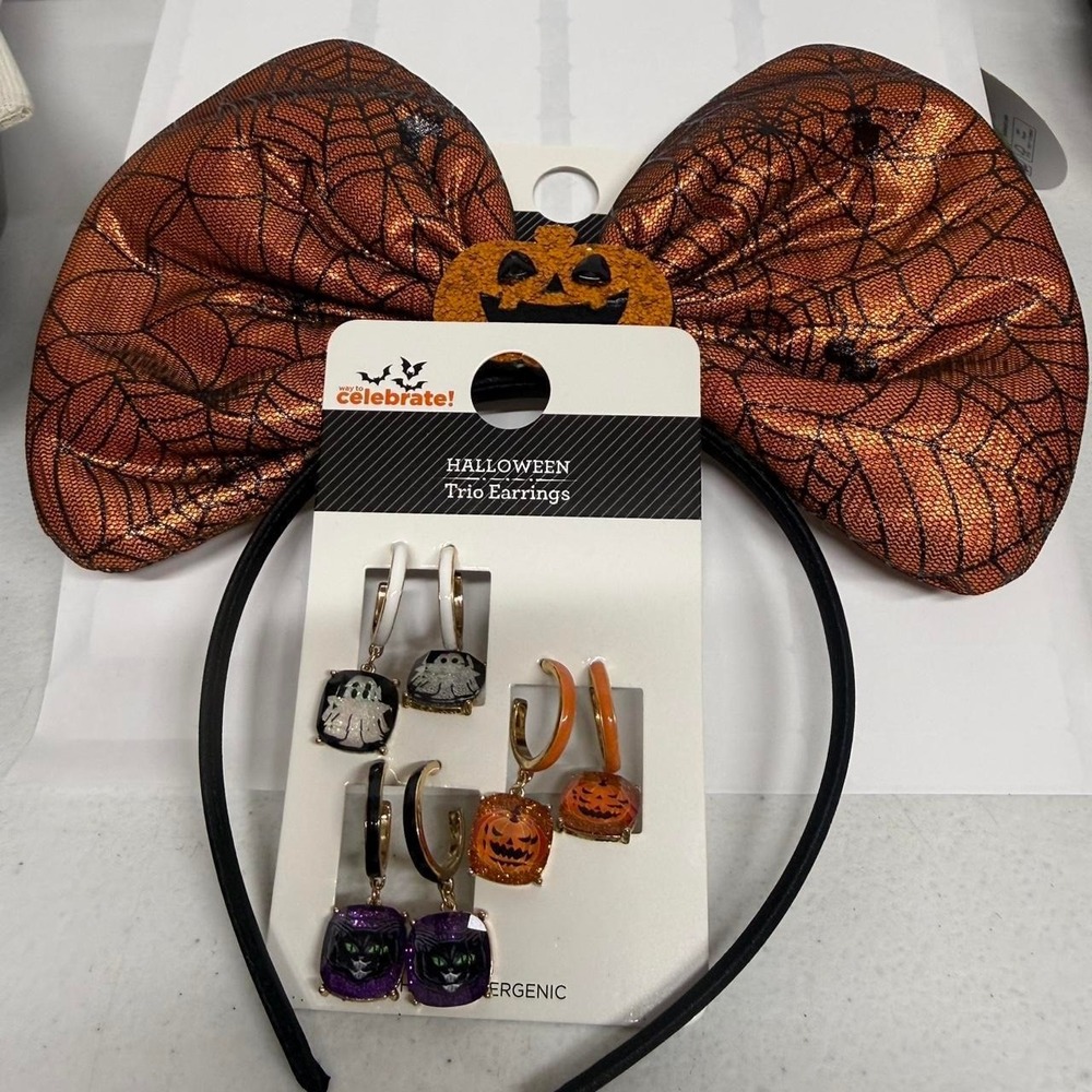 Halloween trio earrings set and large bow headband